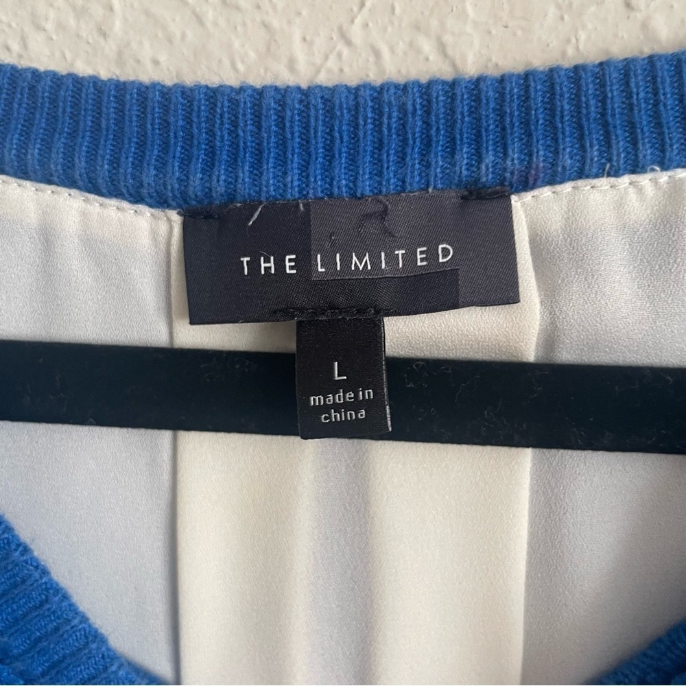 The Limited woman's blue top L overlaying knit preppy sweater office career - Picture 5 of 8